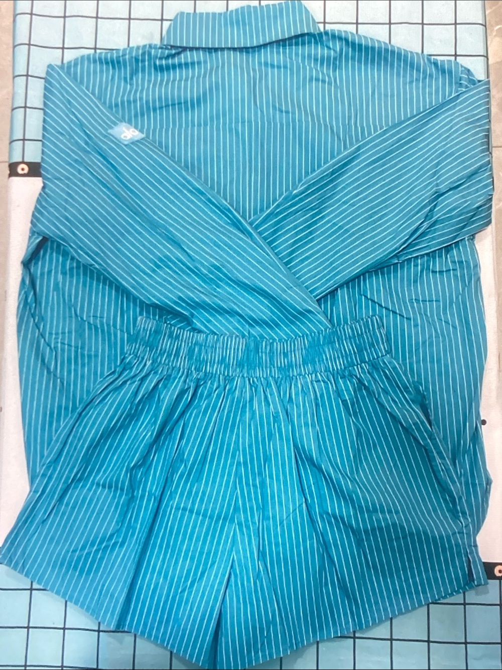 ALO Yoga Teal Pinstripe Button-Down Shirt